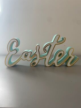Easter Script Sign in Mint and White with Gold Trim